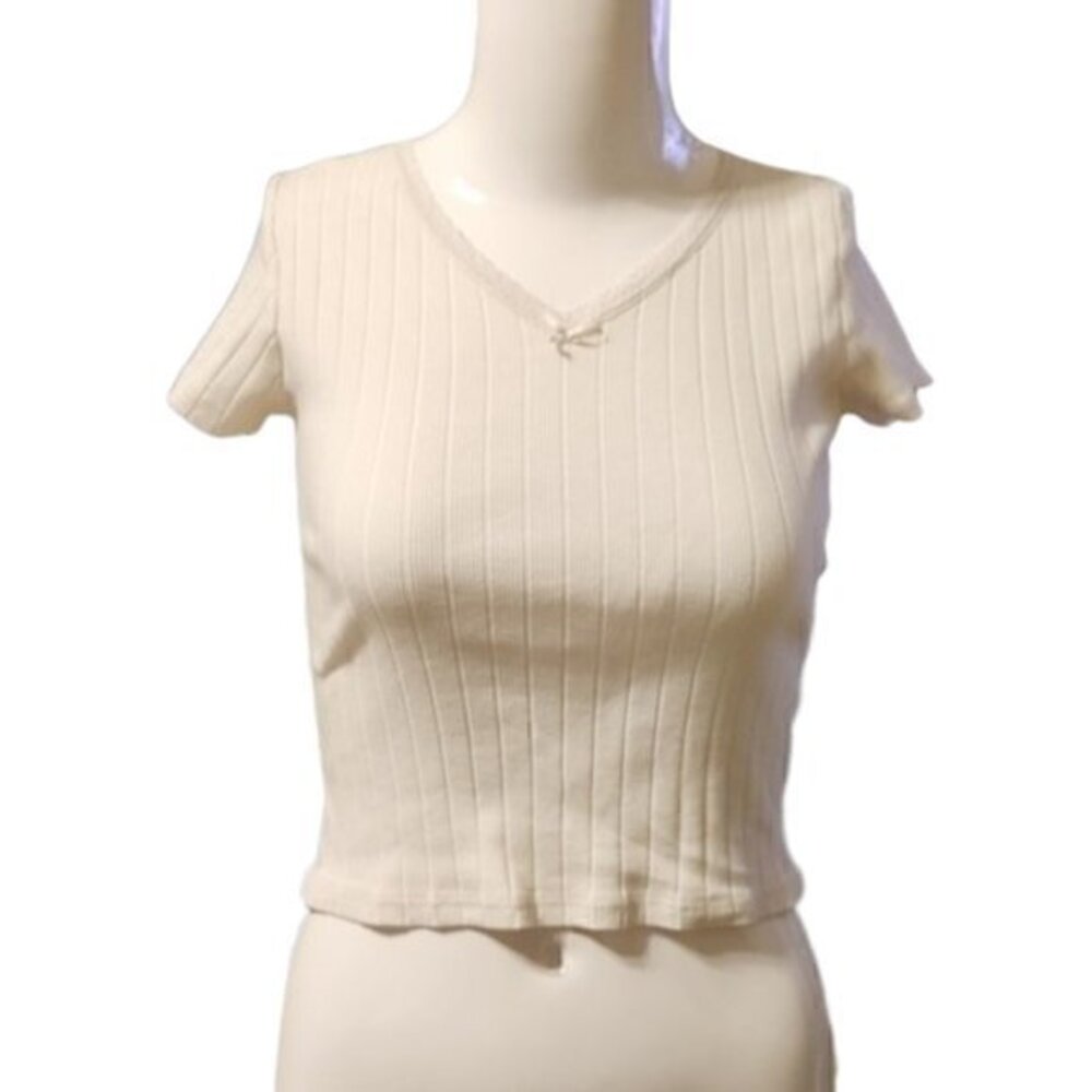 [White Fawn] White Crop Top - Size L